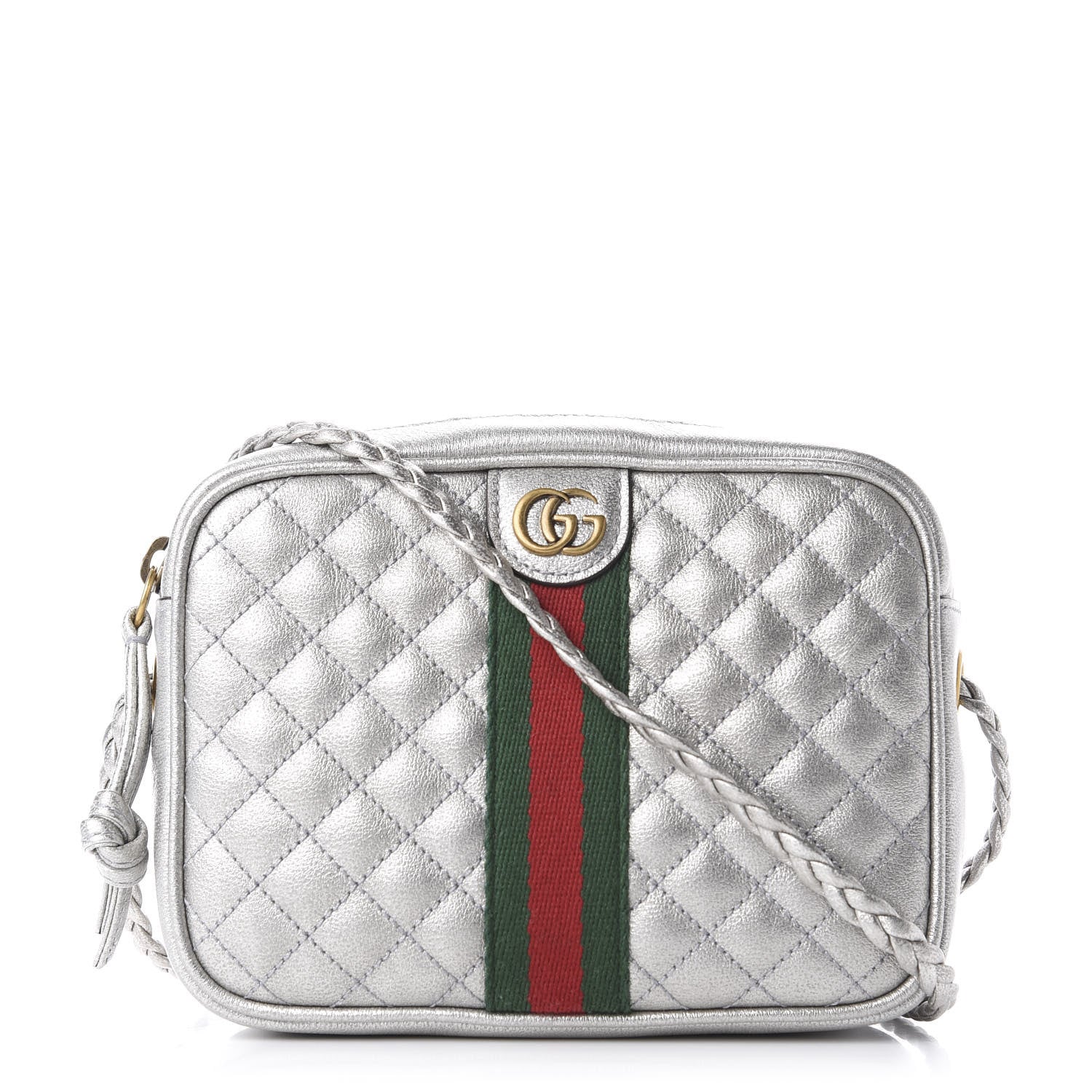 Gucci Laminated Nappa Web Trapuntata Mini GG Shoulder Bag Argento 1 of 11