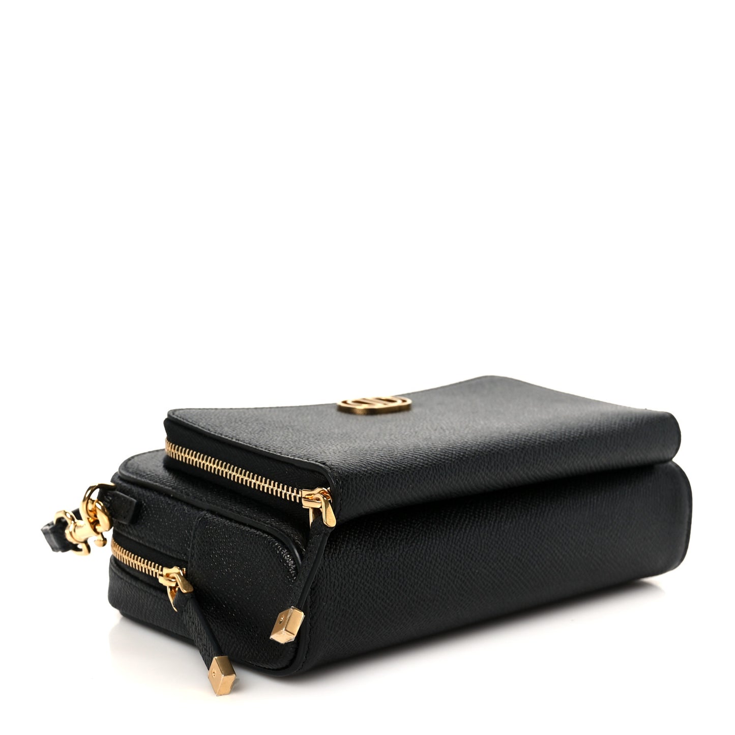 Grained Calfskin Caro Double Pouch Black