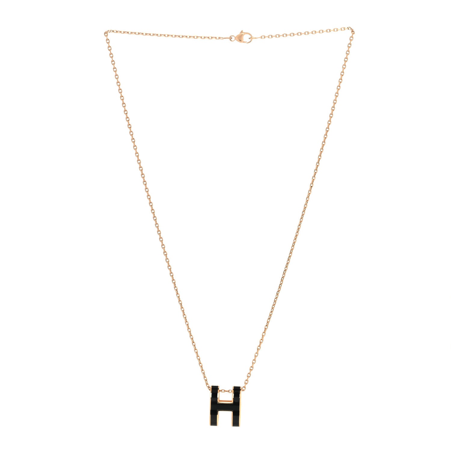 Hermes Lacquered Gold Pop H Pendant Necklace Black 3 of 5