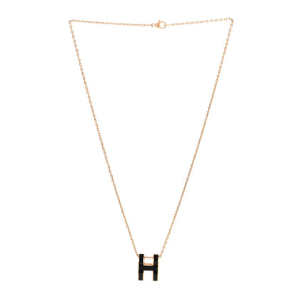 Hermes Lacquered Gold Pop H Pendant Necklace Black 3 of 5
