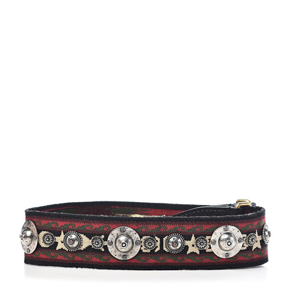 Christian Dior Canvas Embroidered Studded Bohemian Shoulder Strap Red 2 of 4