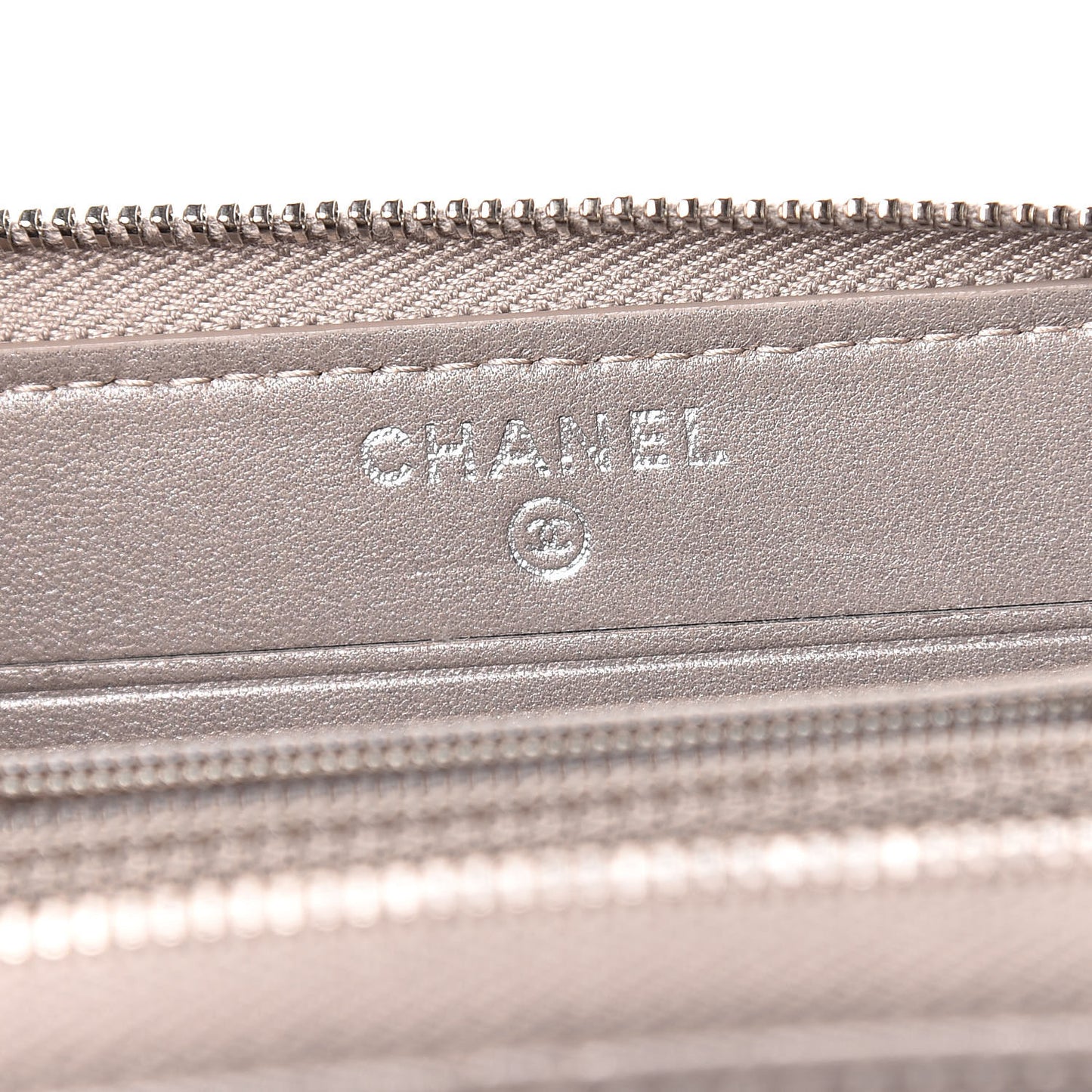 Calfskin Resin Stitched Small Zip Around Wallet Grey