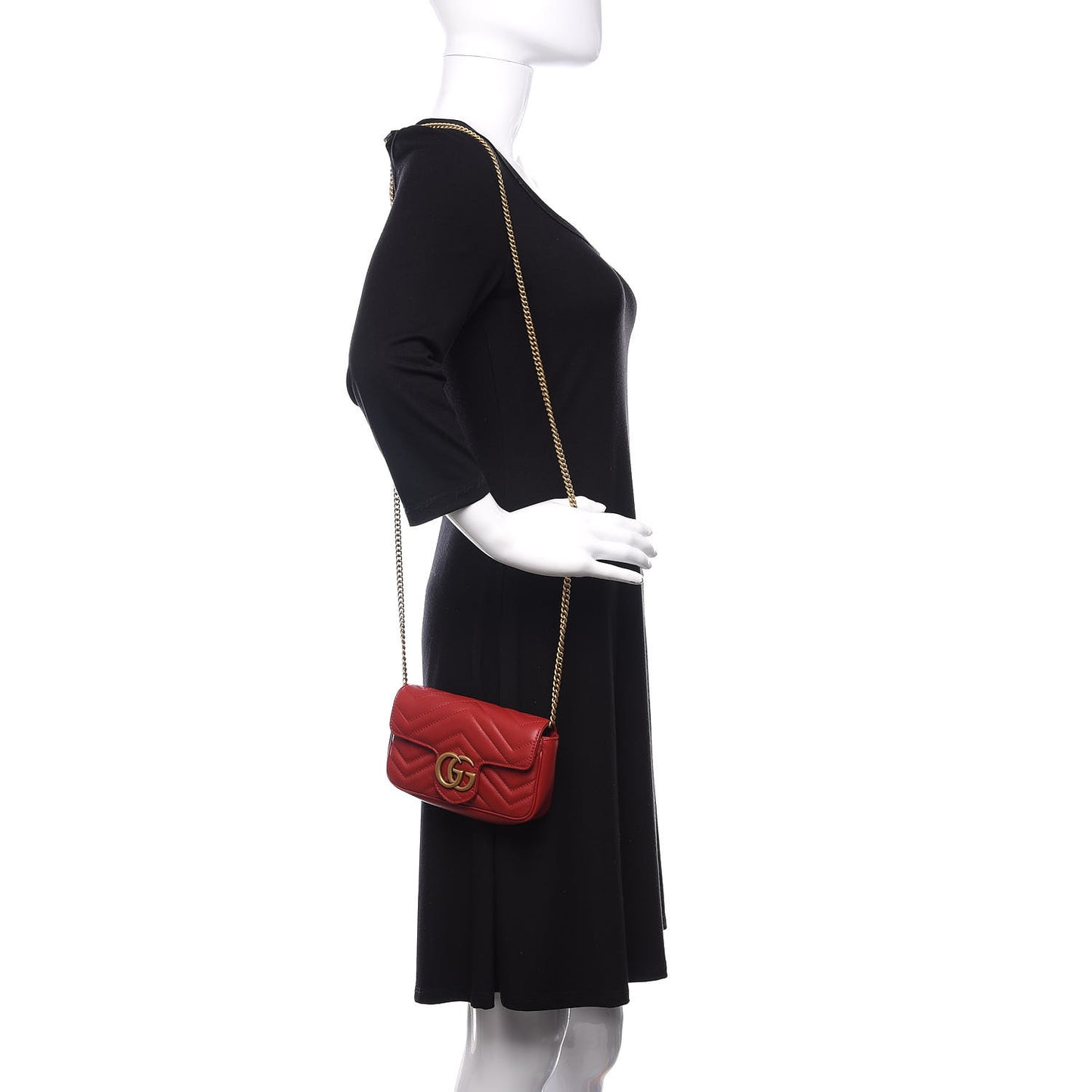 Calfskin Matelasse Super Mini GG Marmont Shoulder Bag Hibiscus Red