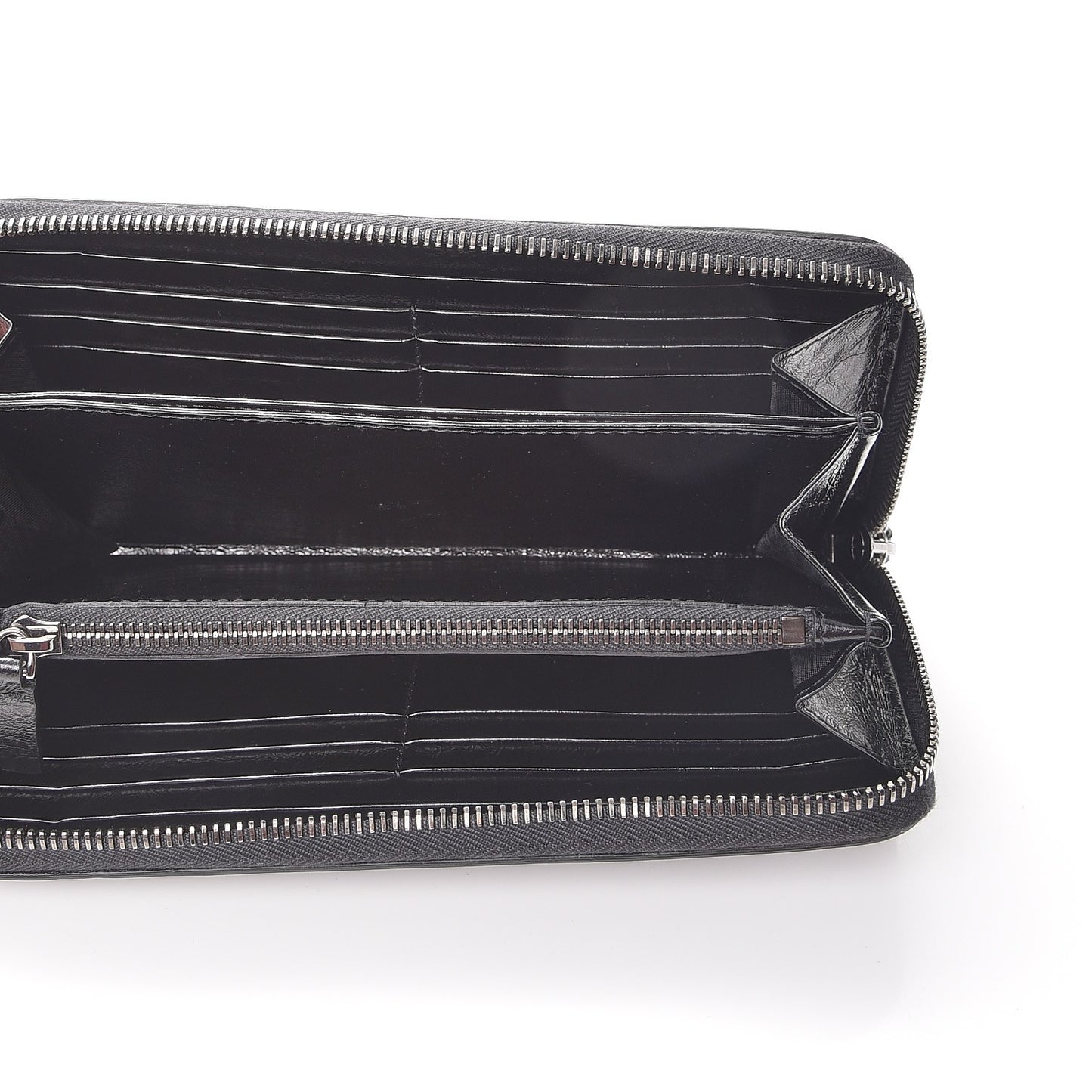 Craquele Calfskin Rockstud Zip Around Wallet Black