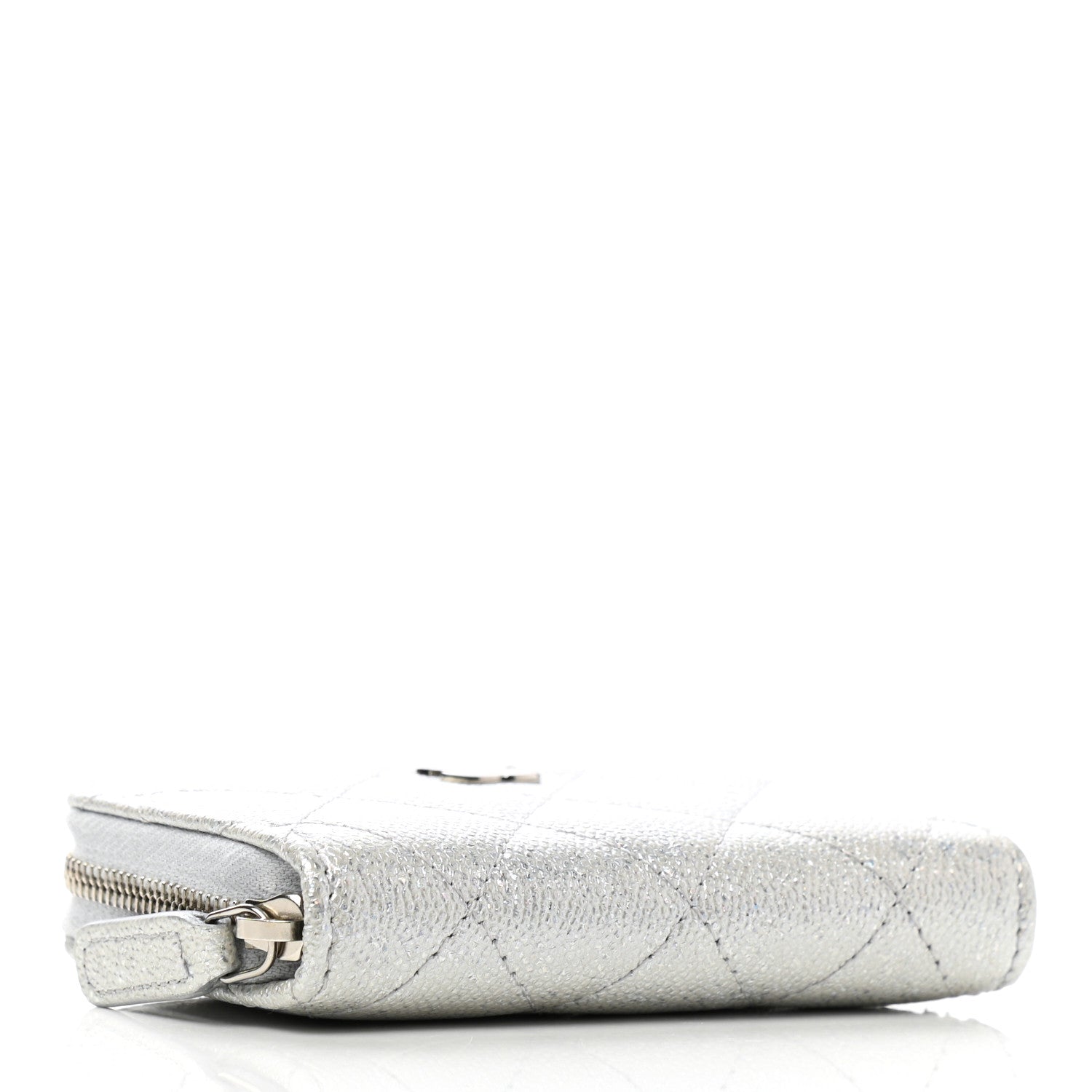 Chanel Glittered Metallic Caviar Quilted Zip Coin Purse Wallet Silver 4 of 8