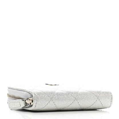 Chanel Glittered Metallic Caviar Quilted Zip Coin Purse Wallet Silver 4 of 8