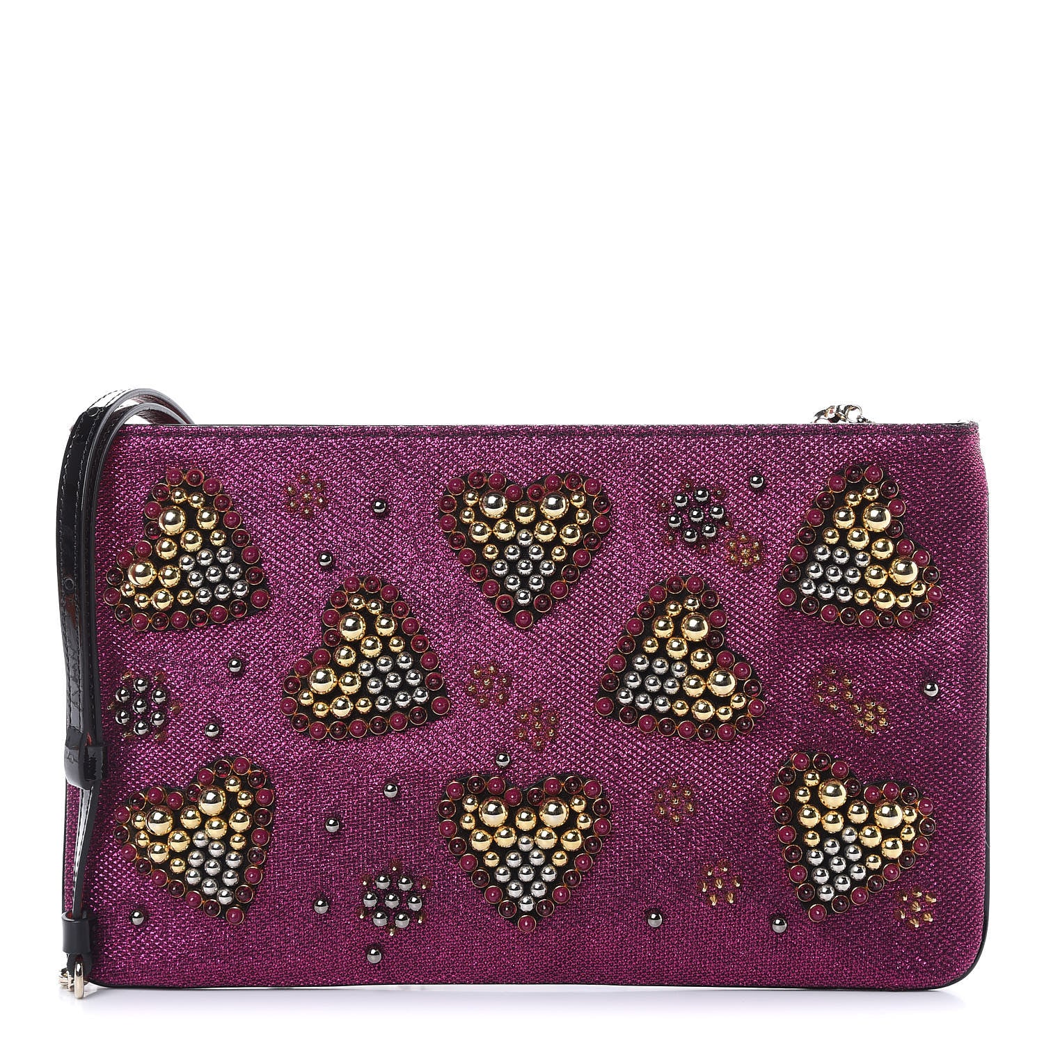 Christian Louboutin Metallic Raffia Studded Loubiposh Chain Clutch Magenta 1 of 8