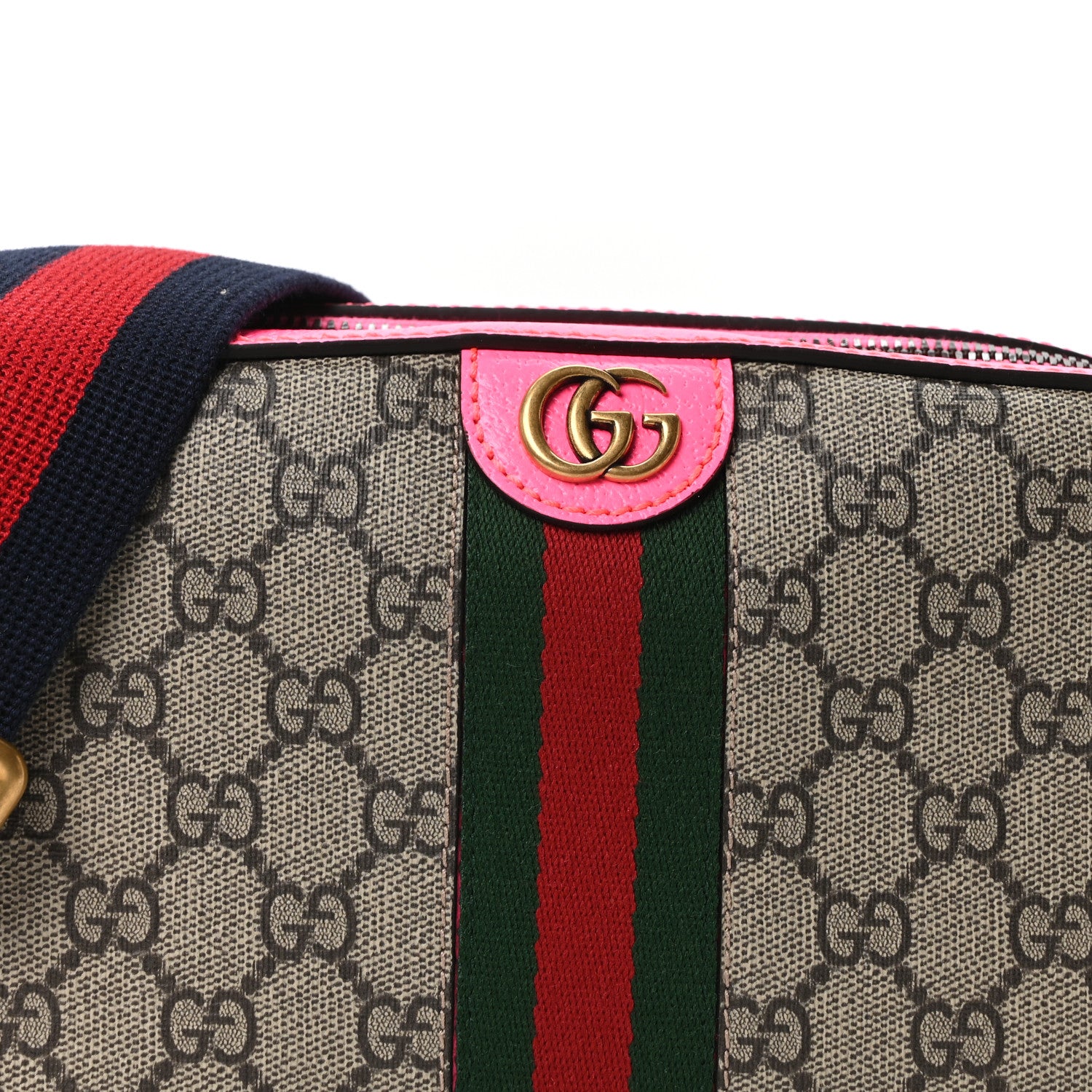 Gucci GG Supreme Monogram Textured Dollar Calfskin Web Ophidia Small Crossbody Bag Beige Ebony Fuchsia 8 of 10