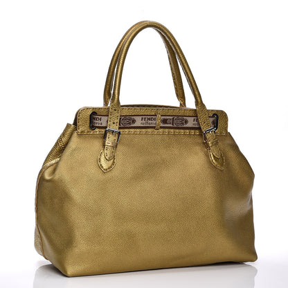 Fendi Calfskin Romano Selleria Large Villa Borghese Tote Gold 3 of 12