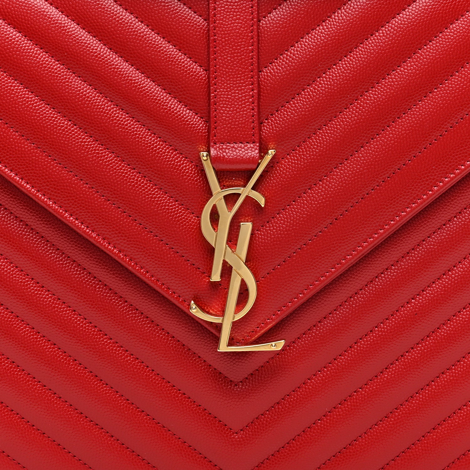 Saint Laurent Grain De Poudre Matelasse Chevron Large Monogram Satchel Lipstick Red 7 of 10