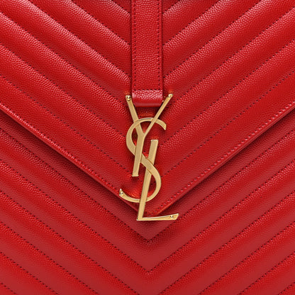 Saint Laurent Grain De Poudre Matelasse Chevron Large Monogram Satchel Lipstick Red 7 of 10
