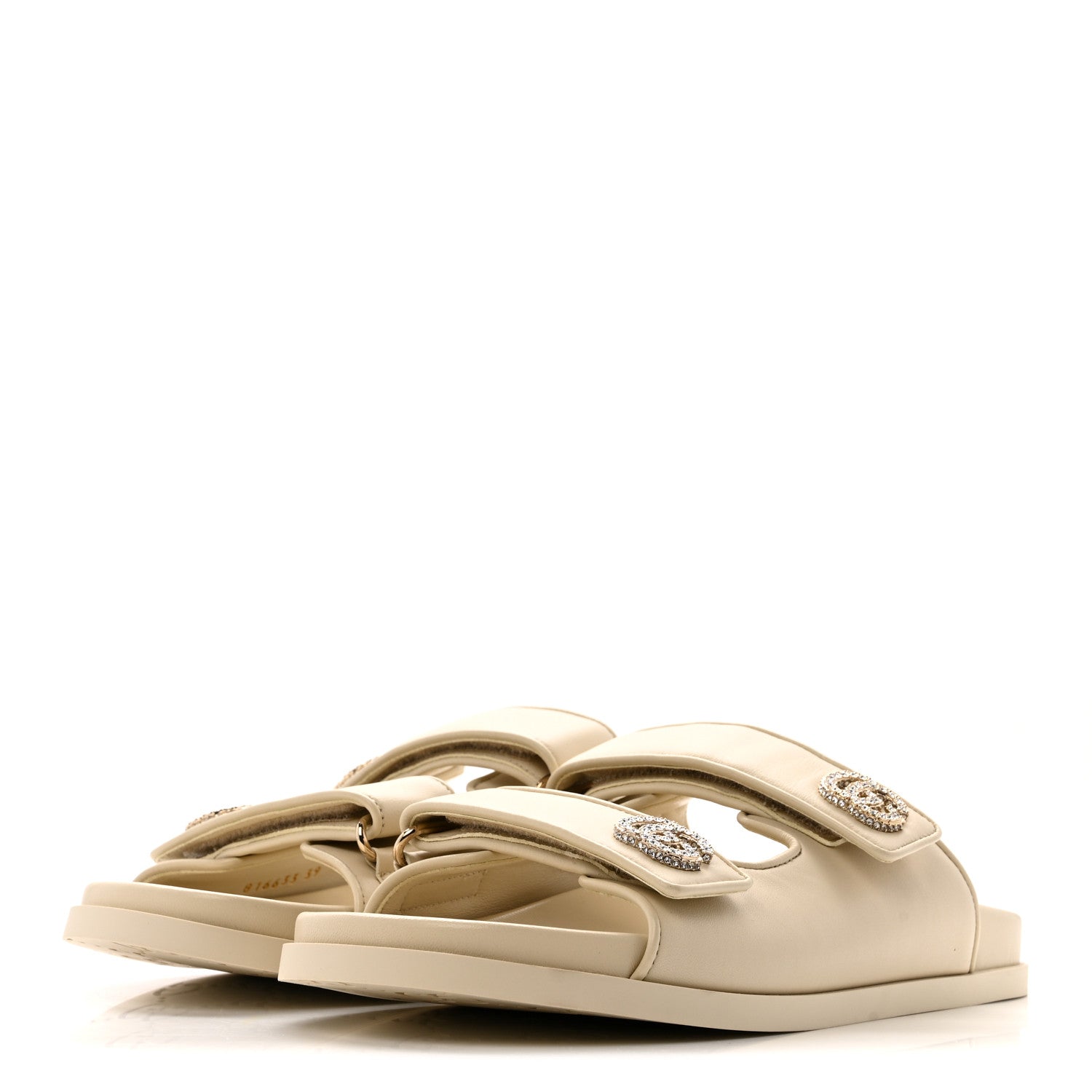 Gucci Calfskin Double G Crystal Womens Isla Dad Sandals 39 Ivory 4 of 9