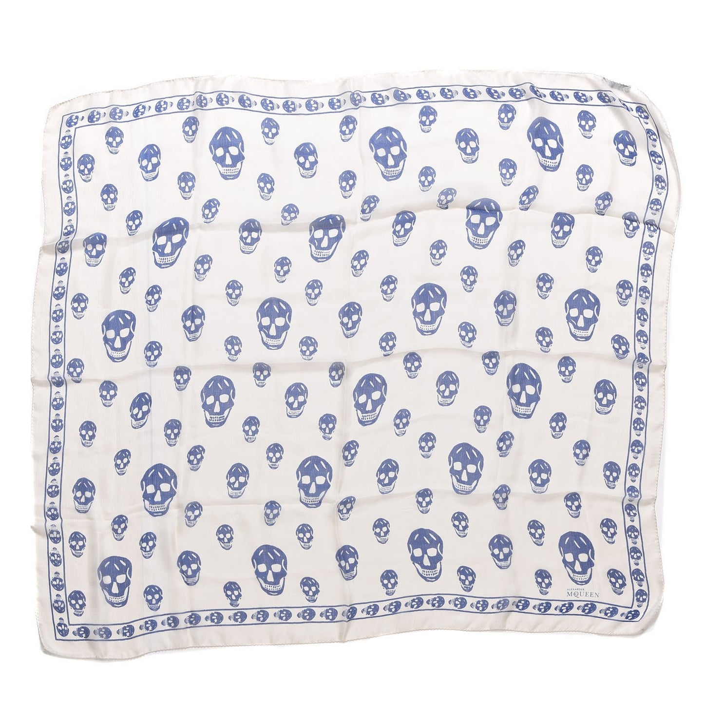 Silk Chiffon Skull Scarf Ivory Blue