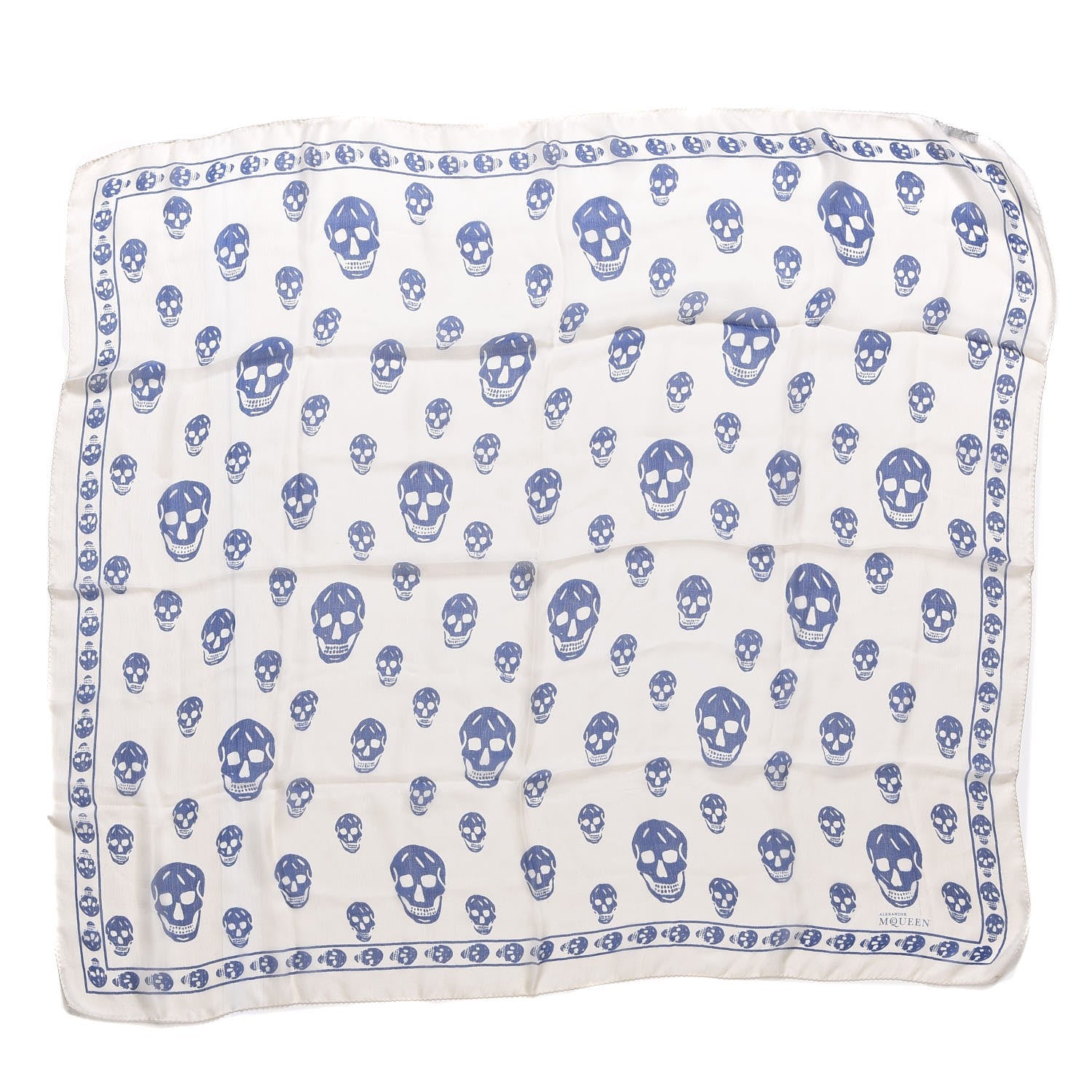Alexander McQueen Silk Chiffon Skull Scarf Ivory Blue 3 of 6