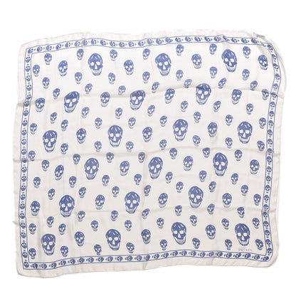 Alexander McQueen Silk Chiffon Skull Scarf Ivory Blue 3 of 6