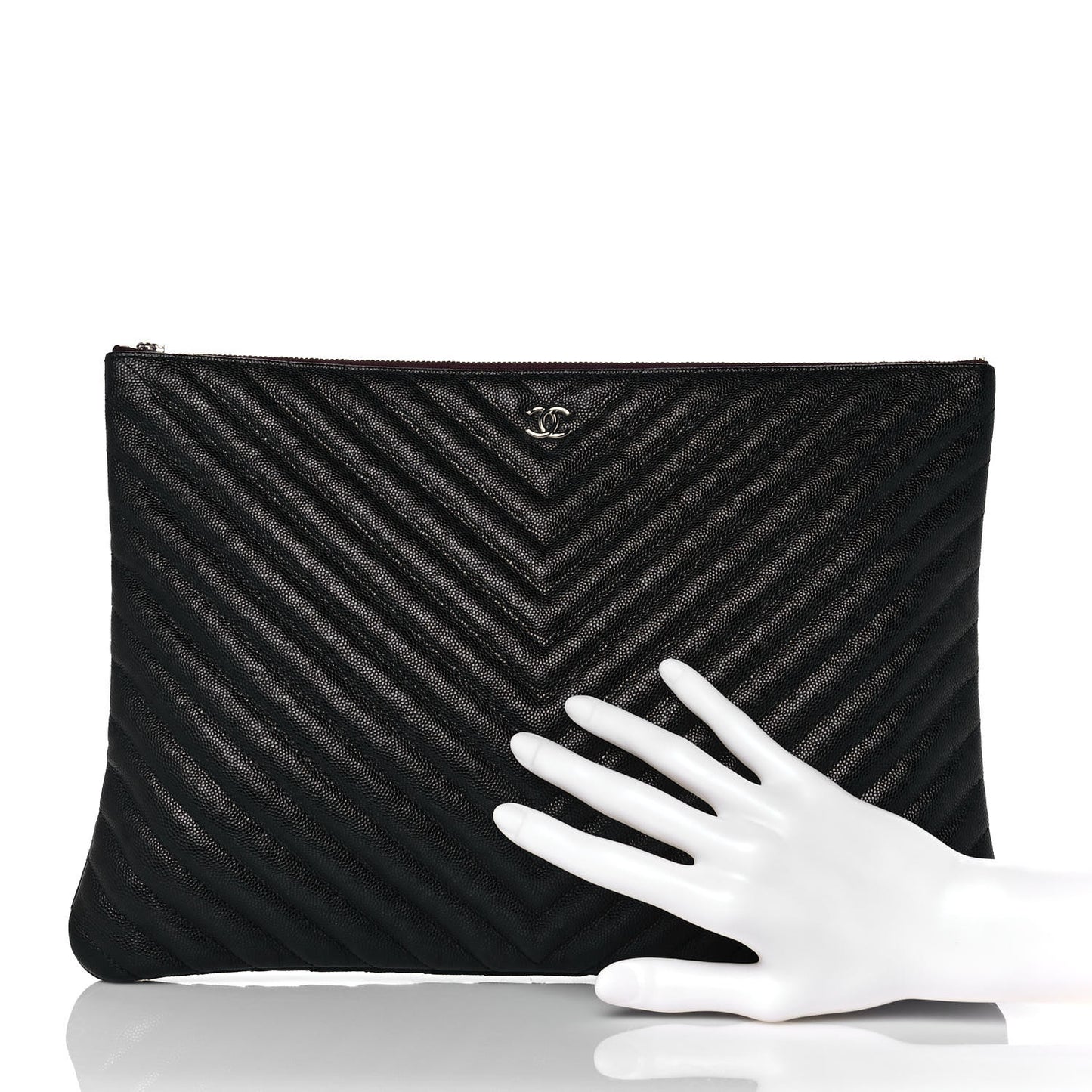 Caviar Chevron Quilted Large Cosmetic Case Black