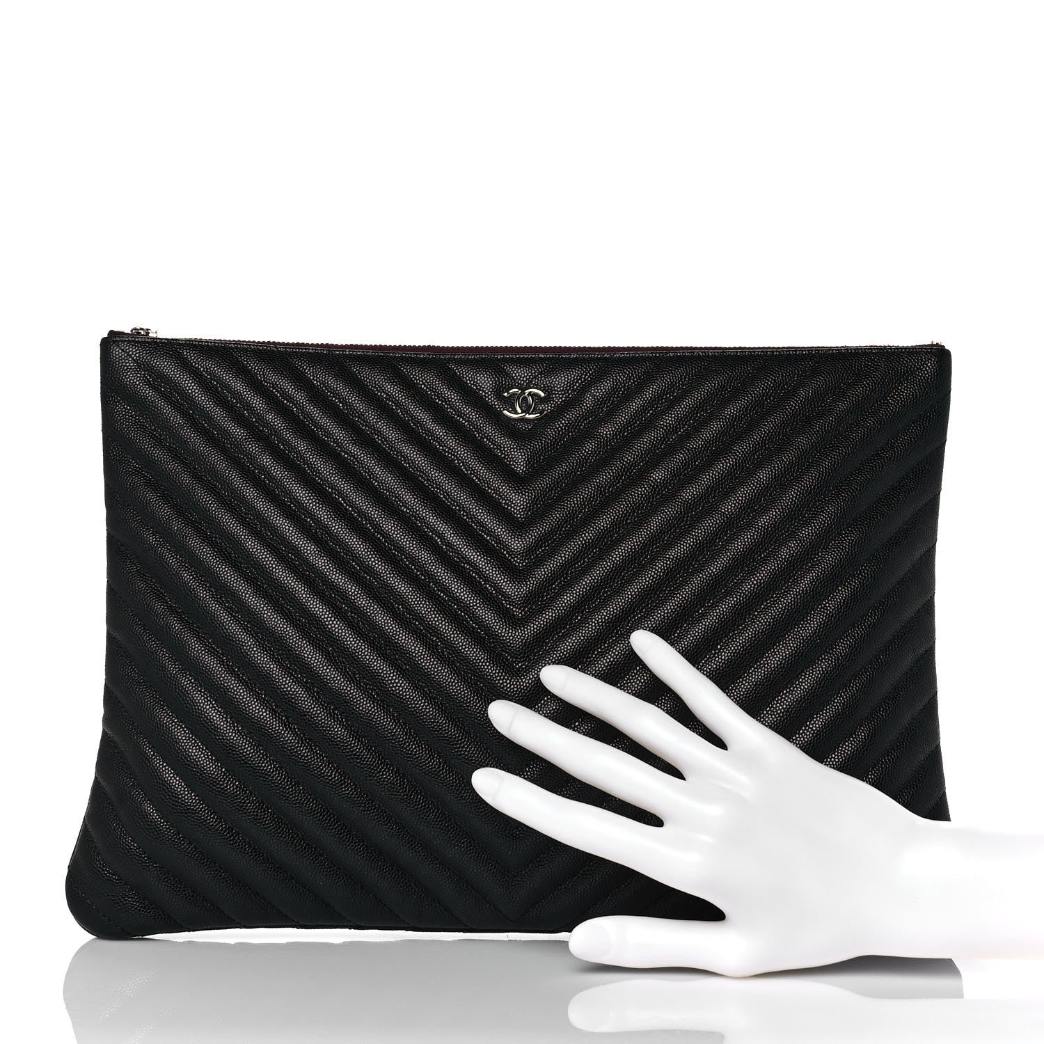Chanel Caviar Chevron Quilted Large Cosmetic Case Black 2 of 9