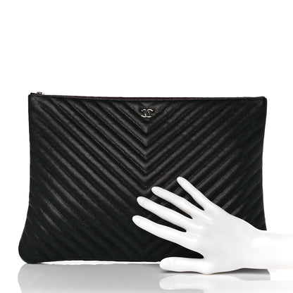Chanel Caviar Chevron Quilted Large Cosmetic Case Black 2 of 9