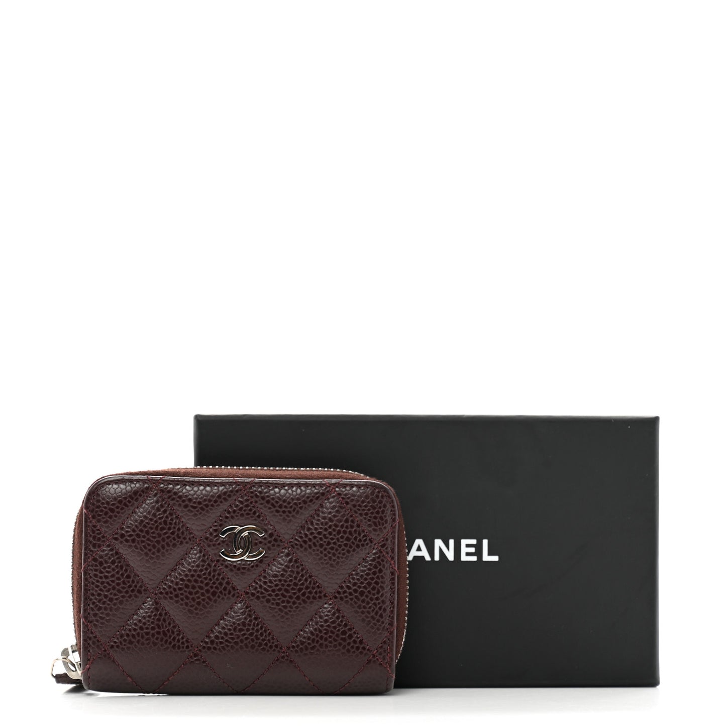 Caviar Quilted Zip Coin Purse Burgundy