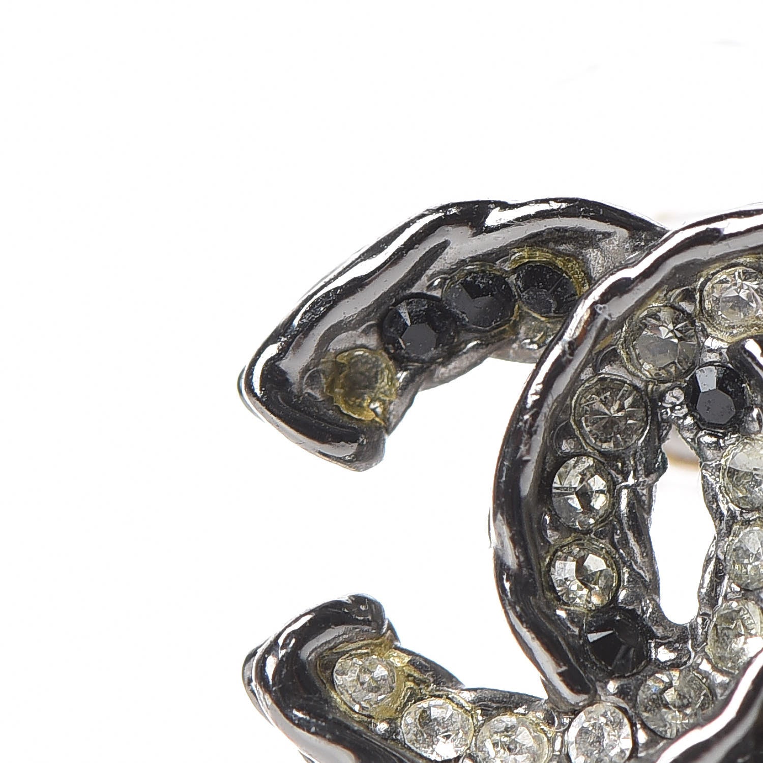 Chanel Ruthenium Crystal CC Earrings Silver Black 6 of 7