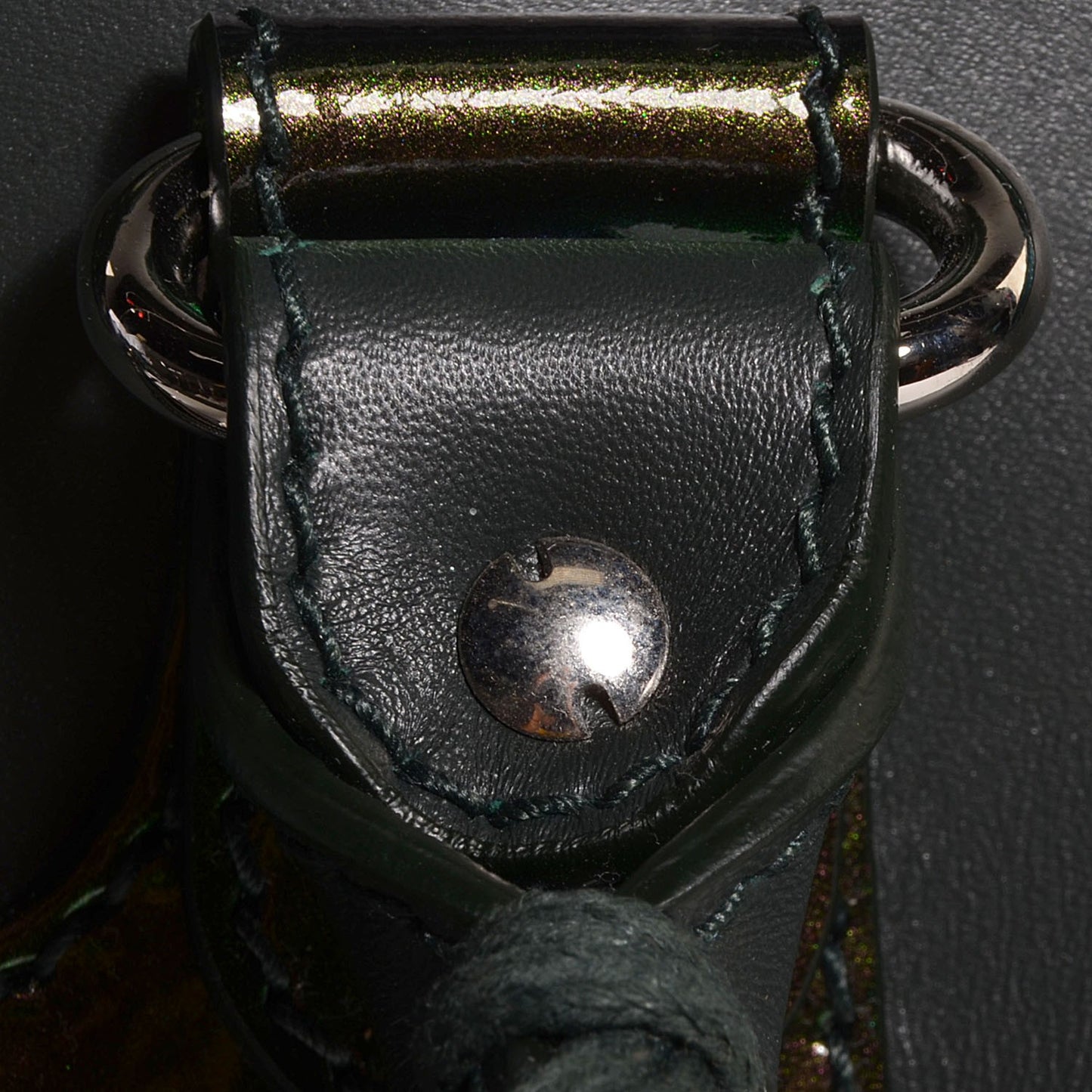 Smooth Calfskin Metallic Patent Giant 12 Silver Hardware City Vert Poker Fonce