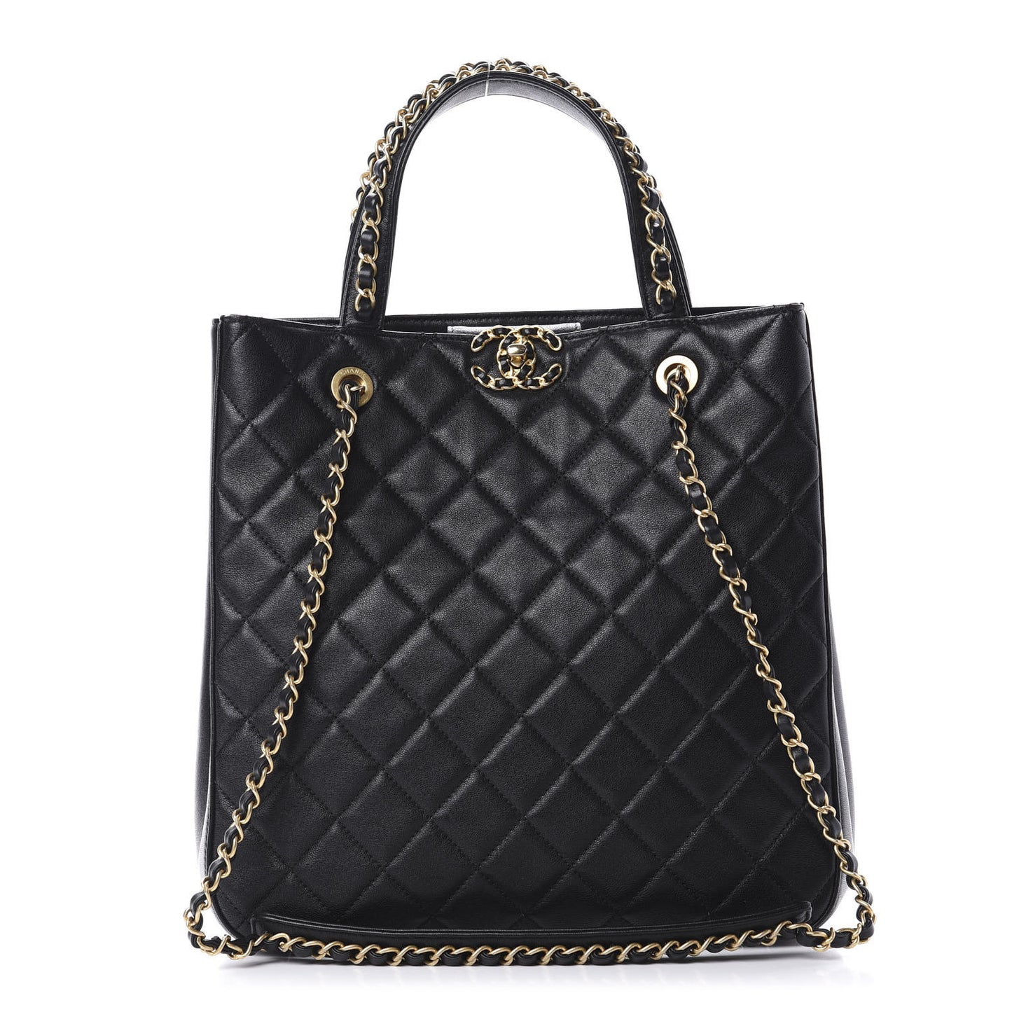 Lambskin Quilted Large Shopping Tote Black