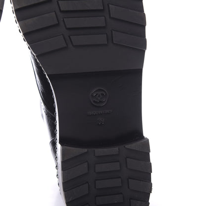 Chanel Crackled Calfskin Velvet Pearl Combat Short Boots 39 Black 9 of 10