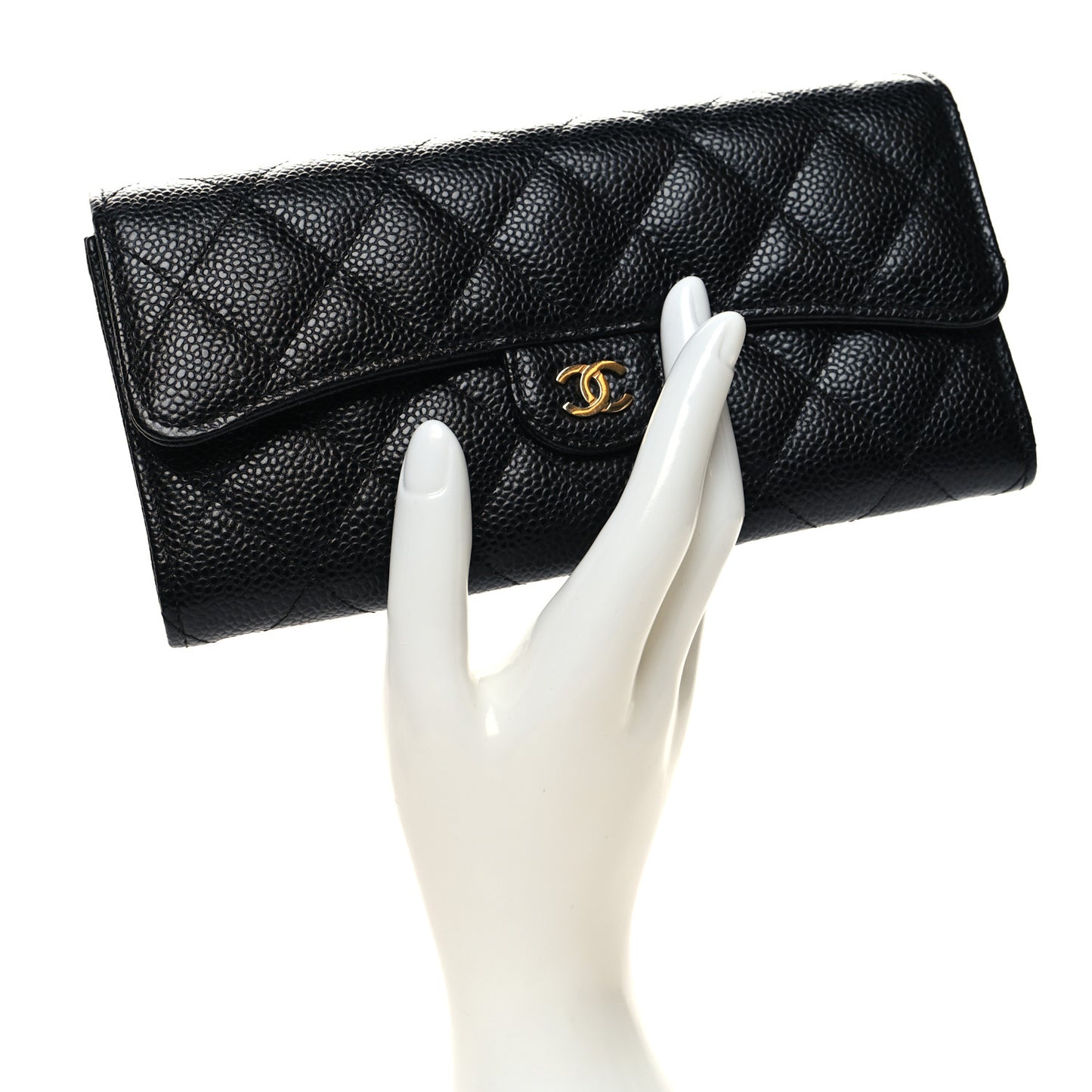 Caviar Quilted Long Flap Wallet Black