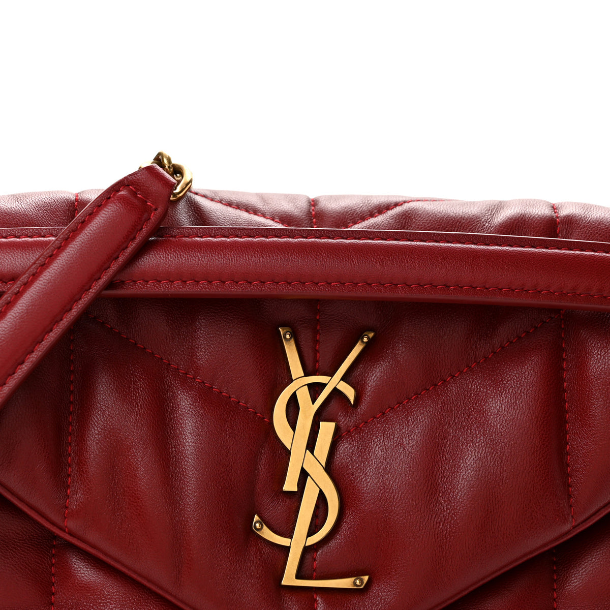 Saint Laurent Lambskin Quilted Small Loulou Puffer Monogram Chain Satchel Opyum Red 8 of 11