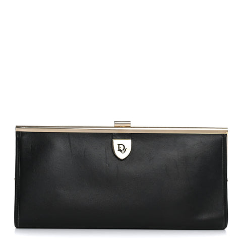Calfskin Metal Frame Clutch Black