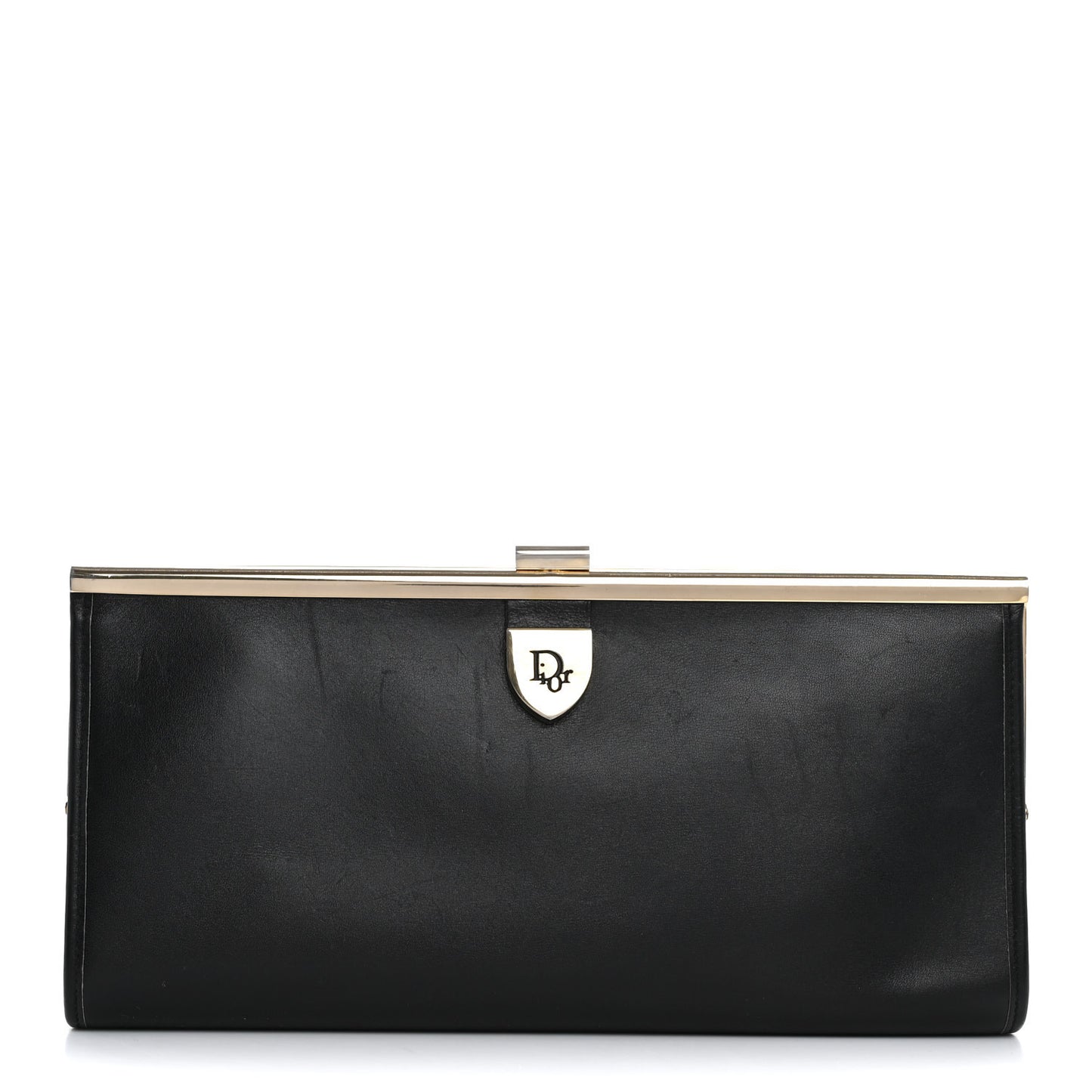 Calfskin Metal Frame Clutch Black