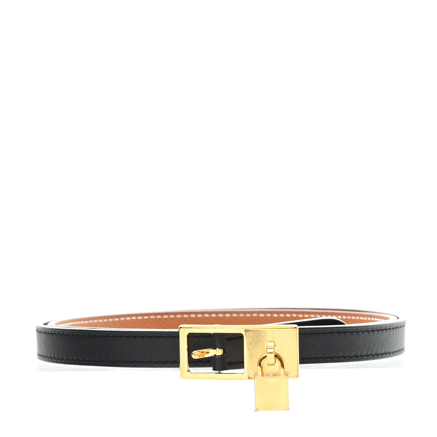 Hermes Swift Epsom 13mm Lucky 85 34 15 Belt  Black Gold 1 of 6