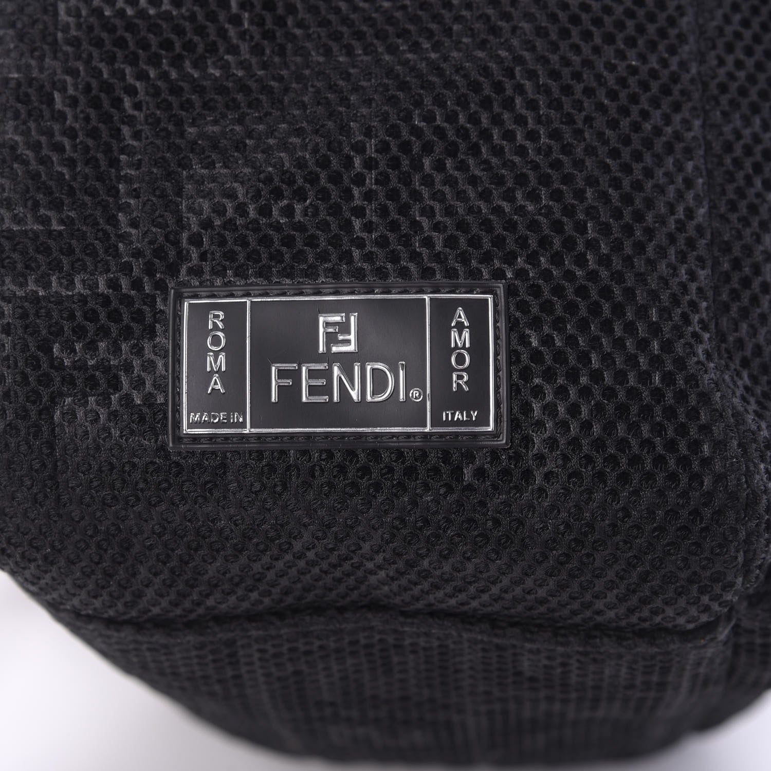 Fendi Mesh Cuoio Romano Vitello Stampa FF 1974 Embossed Logo Plate Backpack Black 7 of 9