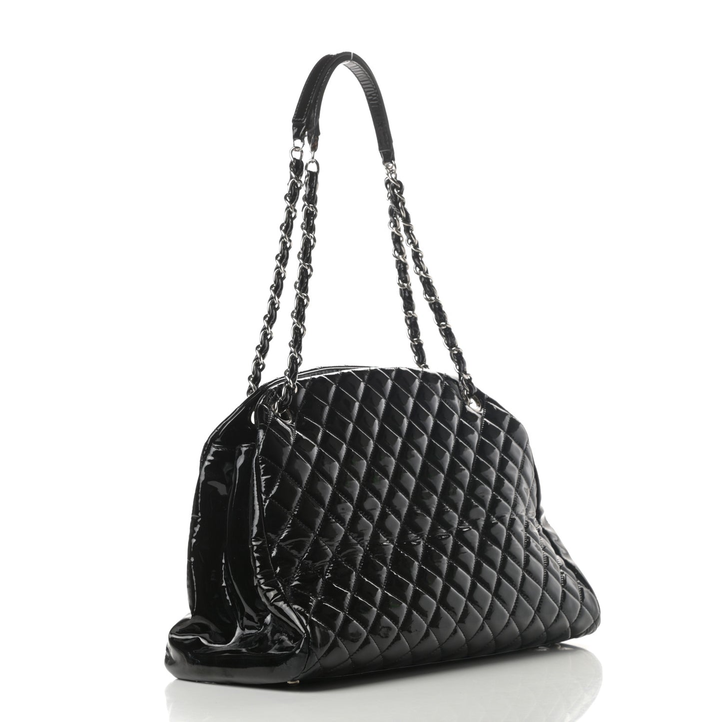 Patent Quilted Large Just Mademoiselle Bowling Bag Black