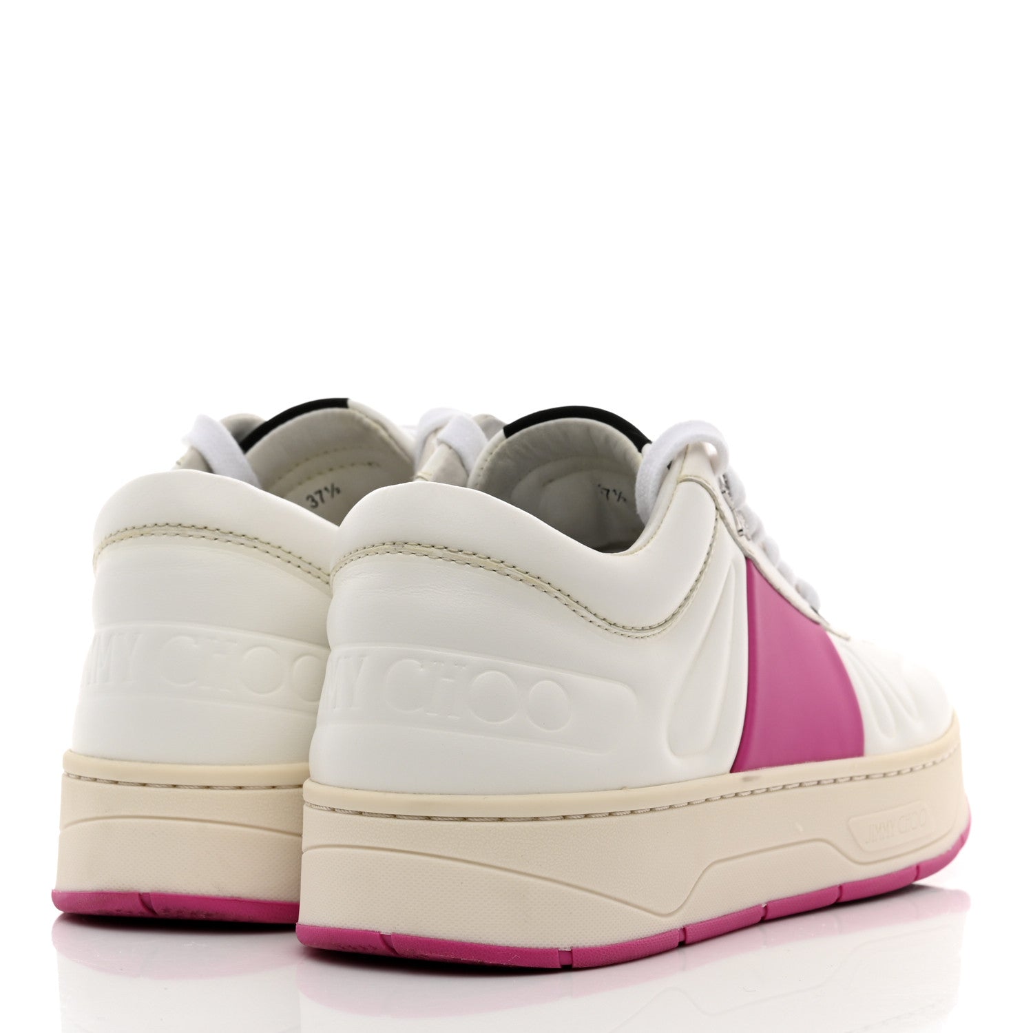 Jimmy Choo Calfskin Vinyl Striped Hawaii Flatform Sneakers 37.5 White Fuchsia 4 of 8