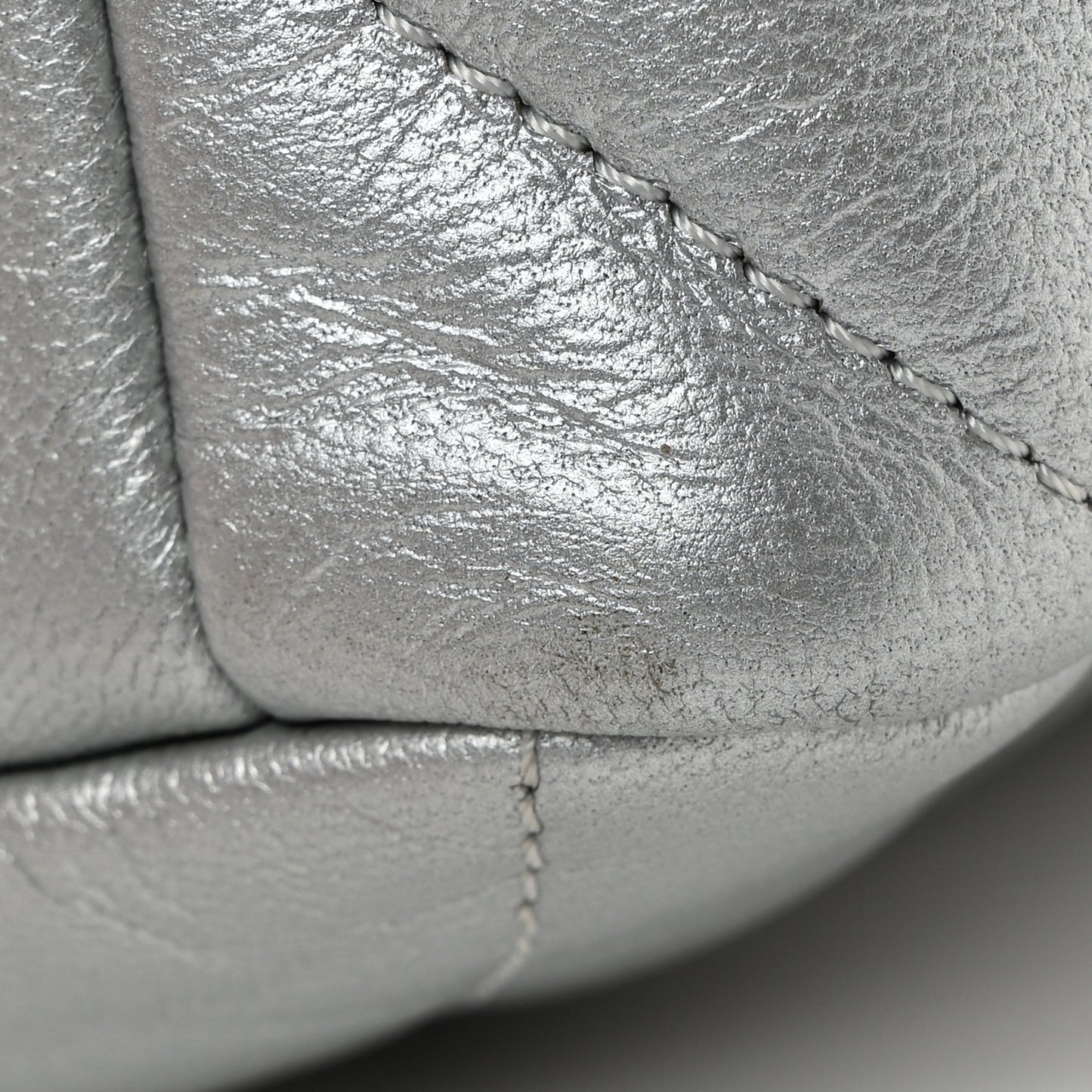 Metallic Goatskin Quilted Large Chanel 19 Flap Silver