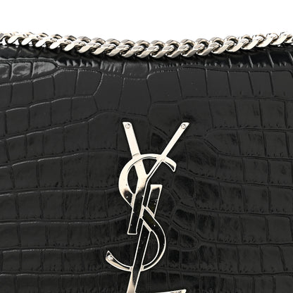 Saint Laurent Calfskin Crocodile Embossed Small Classic Monogram Kate Tassel Satchel Black 11 of 13