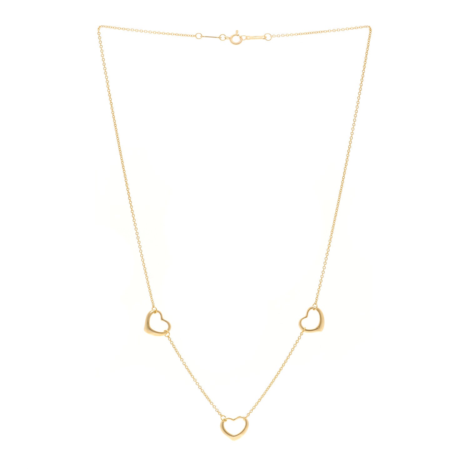 Tiffany 18K Yellow Gold Elsa Peretti 3 Open Heart Station Necklace 3 of 5