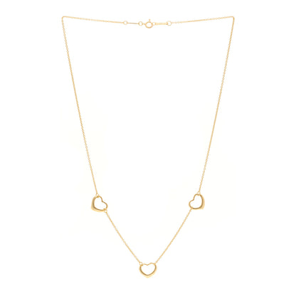 Tiffany 18K Yellow Gold Elsa Peretti 3 Open Heart Station Necklace 3 of 5