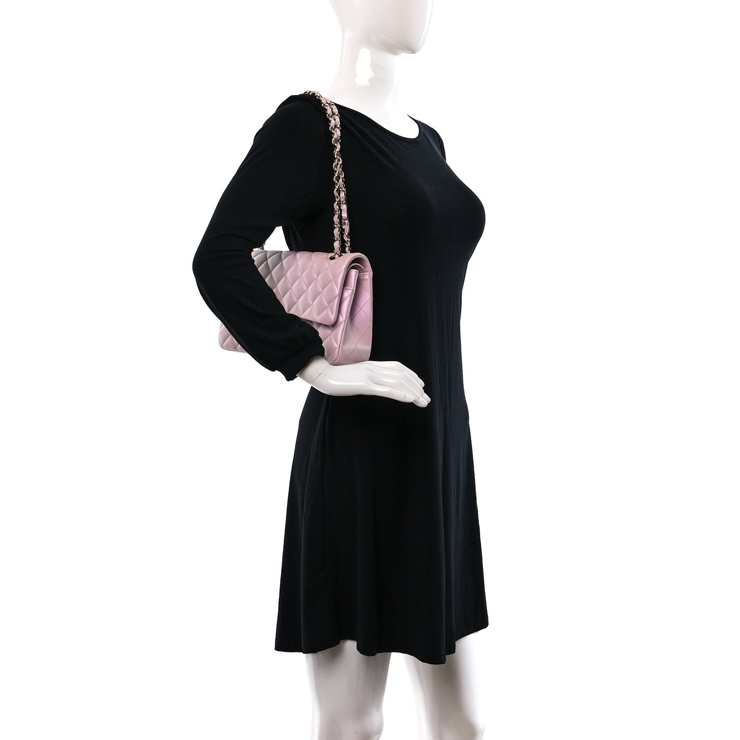 Iridescent Calfskin Quilted Medium Double Flap Light Pink
