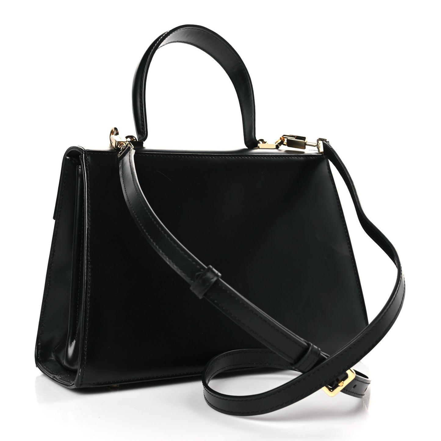 Brushed Off Calfskin Iconic Large Top Handle Bag Black