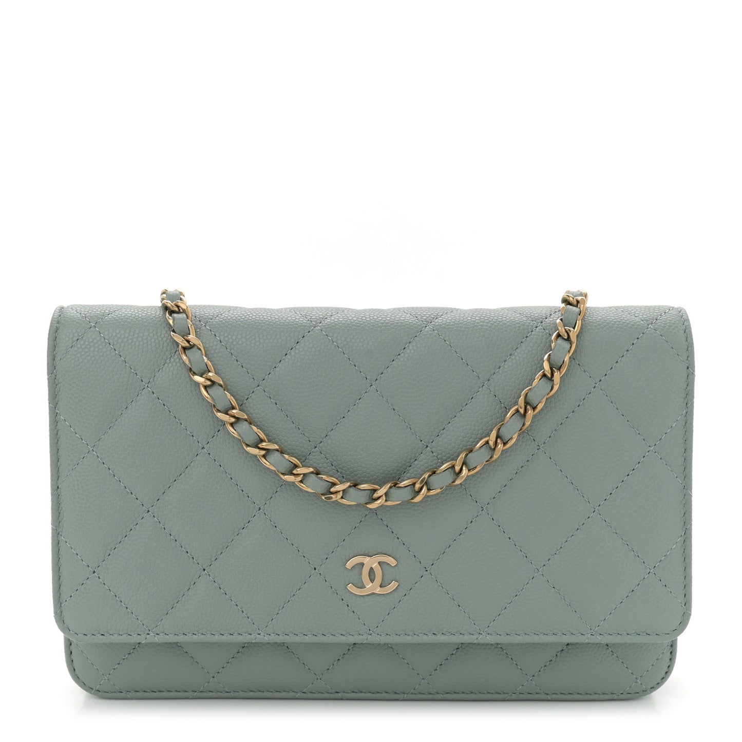 Caviar Quilted Wallet on Chain WOC Light Blue