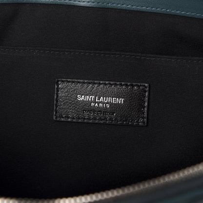 Saint Laurent Calfskin Matelasse Chevron Monogram Document Holder Dark Green 6 of 9