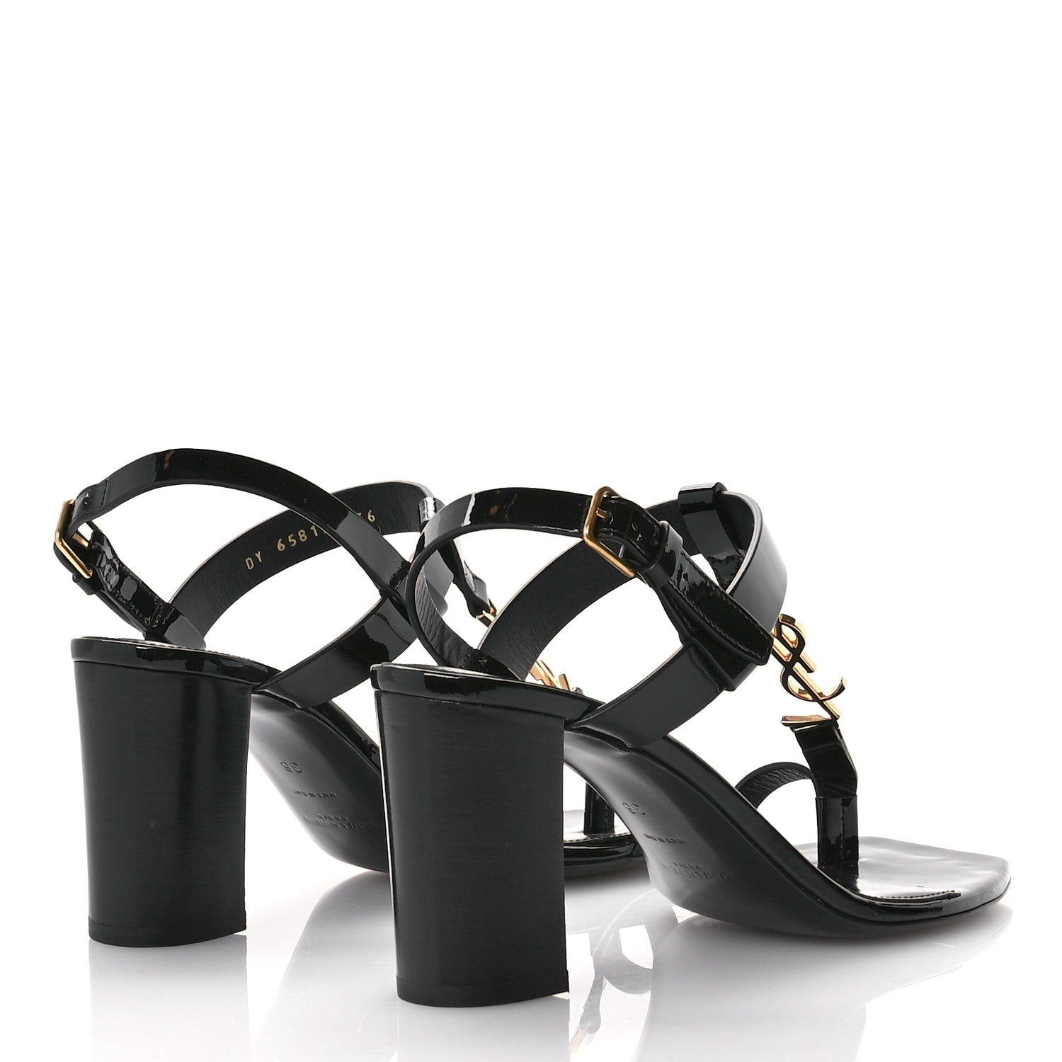 Saint Laurent Patent Calfskin Cassandra 75 Sandals 36 Black 5 of 10