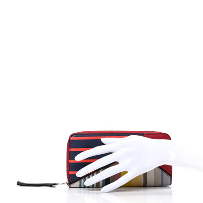 Loewe Calfskin Puzzle Striped Colorblock Zip Around Wallet Red Tan 2 of 10