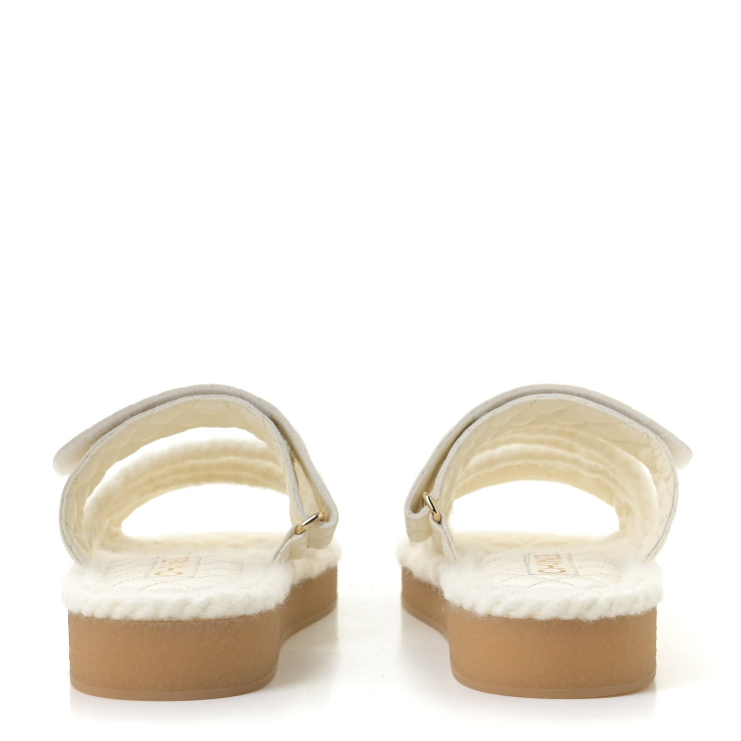 Cord Lambskin Quilted Logo Mules 42 Ivory