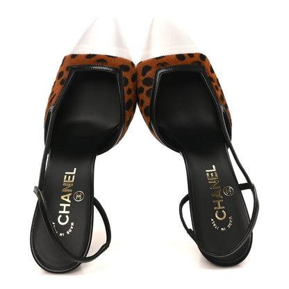 Chanel Lambskin Mixed Fibers Cap Toe CC Slingback Pumps 39 White Brown Black 2 of 10