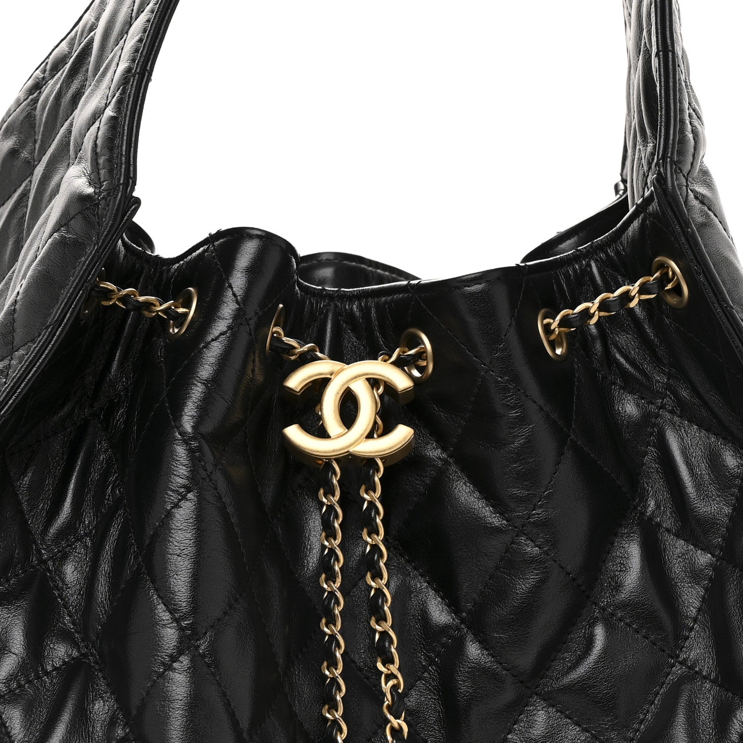 Chanel Shiny Crumpled Calfskin Quilted Medium Chanel 25 Handbag Black 14 of 21