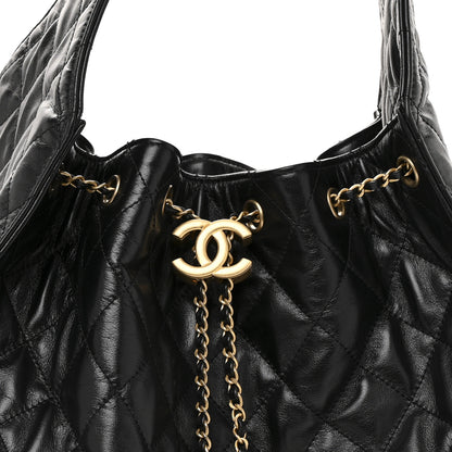 Chanel Shiny Crumpled Calfskin Quilted Medium Chanel 25 Handbag Black 14 of 21