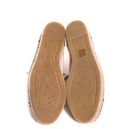 Chanel Crackled Calfskin Lace Up Espadrilles Beige Black 41 4 of 6